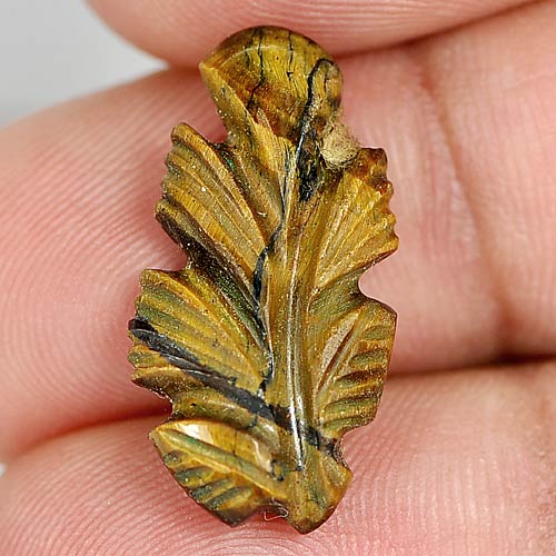 8.17 Ct. Carving Leaves Natural Golden Tiger Eye Unheated