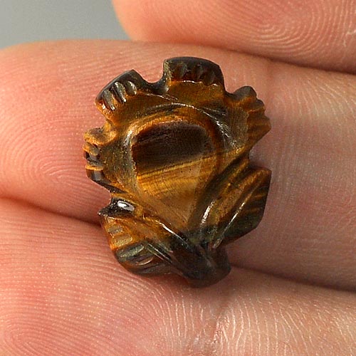 9.12 Ct. Charming Color Carving Leaves Natural Golden Tiger Eye Unheated