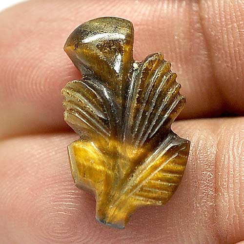 8.70 Ct. Good Color Carving Leaves Natural Golden Tiger Eye From Thailand