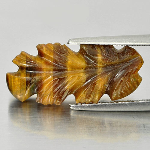 Vivid Color 9.27 Ct. Carving Leaves Natural Golden Tiger Eye From Thailand