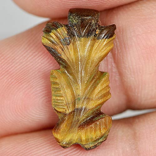 8.65 Ct. Carving Leaves Natural Golden Tiger Eye Unheated