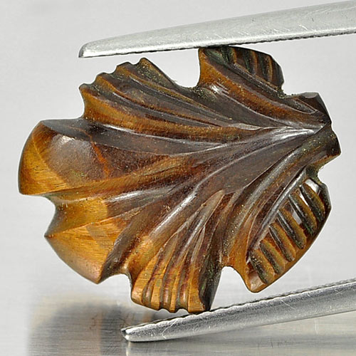 Alluring Color 10.93 Ct. Carving Leaves Natural Golden Tiger Eye From Thailand