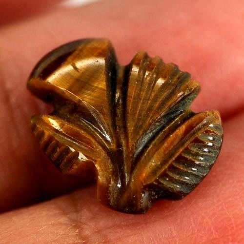 6.58 Ct. Attractive Color Carving Leaves Natural Golden Tiger Eye
