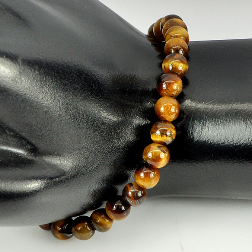 41.41 Ct. Natural Yellow Brown Color Tigers Eye Beads Bracelet Length 6 Inch.