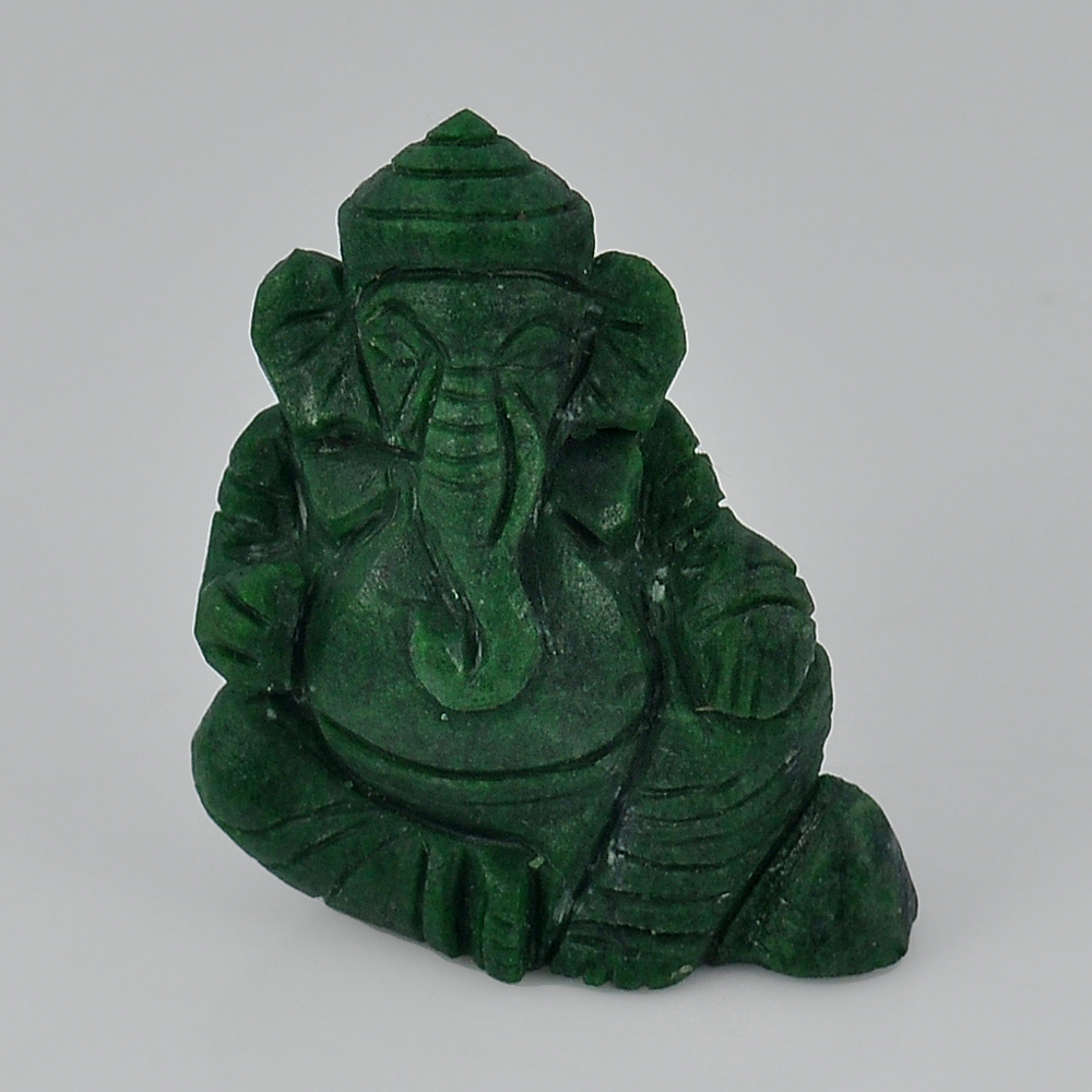 56.47 Ct. 31x22x14 Mm. Natural Gemstone Green Zoisite Ganesha Carving Unheated