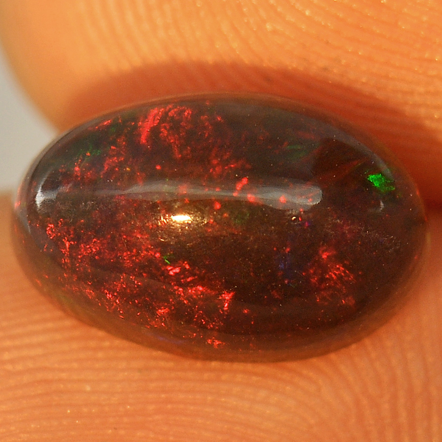 1.92 Ct. Nice Oval Cab Natural Gem Play Of Color Rainbow Fire Red Black Opal
