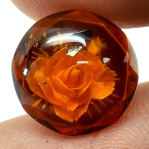 1.70 Ct. Flower Carving In Natural Brown Yellow Amber