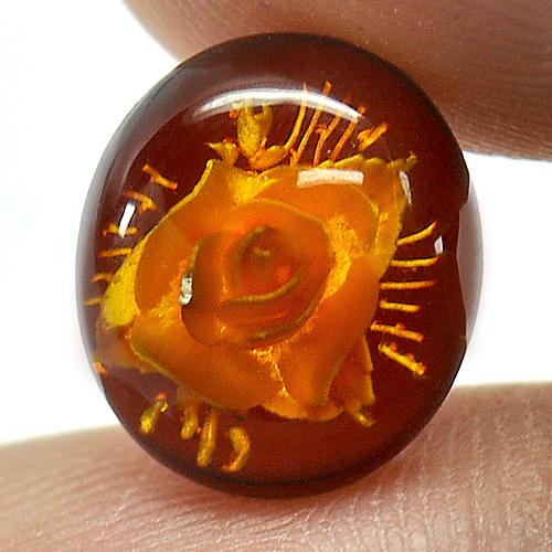 1.21 Ct. Flower Carving In Natural Brown Yellow Amber