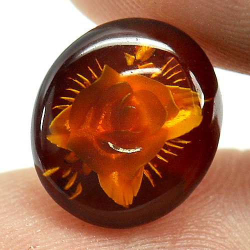 1.05 Ct. Flower Carving In Natural Brown Yellow Amber