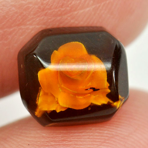 1.19 Ct. Flower Carving In Natural Brown Yellow Amber Poland