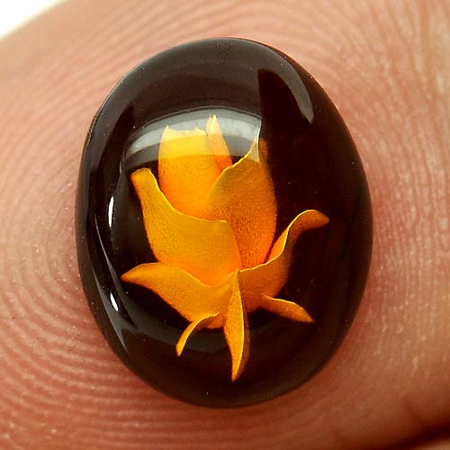 0.94 Ct. Natural Gem Flower Carving In Brown Yellow Amber Unheated