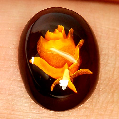 0.92 Ct. Natural Gem Flower Carving In Brown Yellow Amber Poland