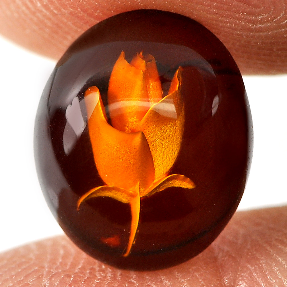 0.98 Ct. Attractive Flower Carving In Natural Brown Yellow Amber Unheated