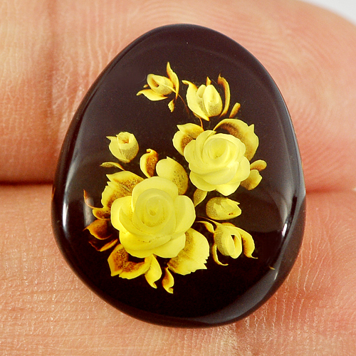 6.58 Ct. Fancy Cab Natural Flower In Brown Yellow Amber Unheated Poland