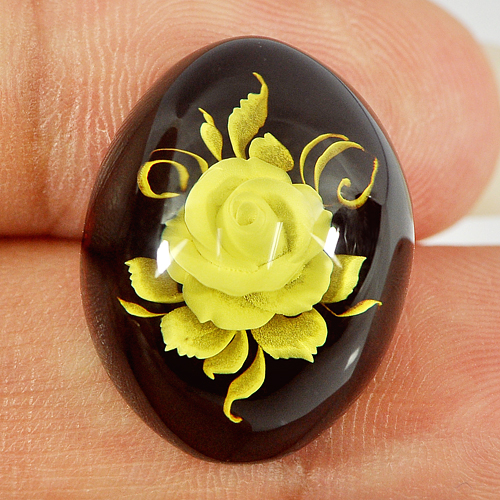 9.46 Ct. Oval Cab Natural Flower In Brown Yellow Amber Unheated Poland