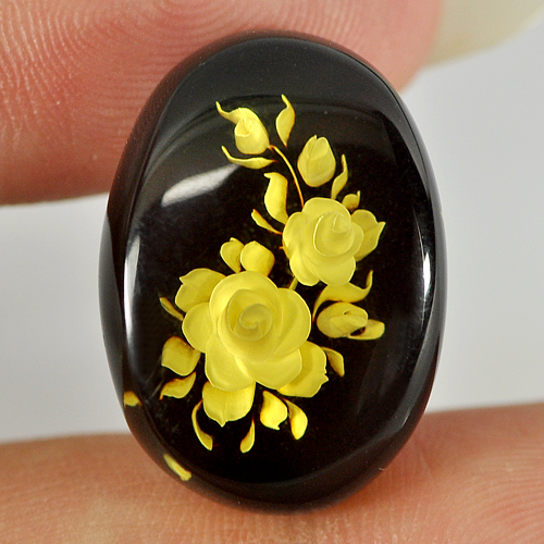 8.20 Ct. Oval Cab Natural Flower In Brown Yellow Amber Poland Unheated