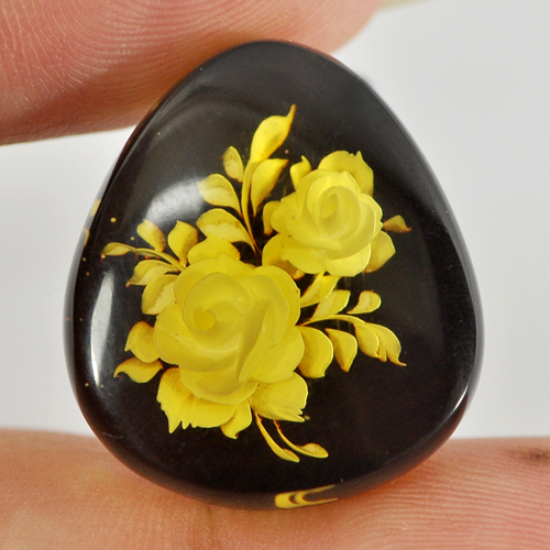 9.51 Ct. Pear Cab Natural Flower In Brown Yellow Amber Poland Unheated