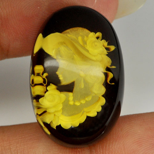 14.79 Ct. Oval Cab Natural Women In Brown Yellow Amber Poland Unheated