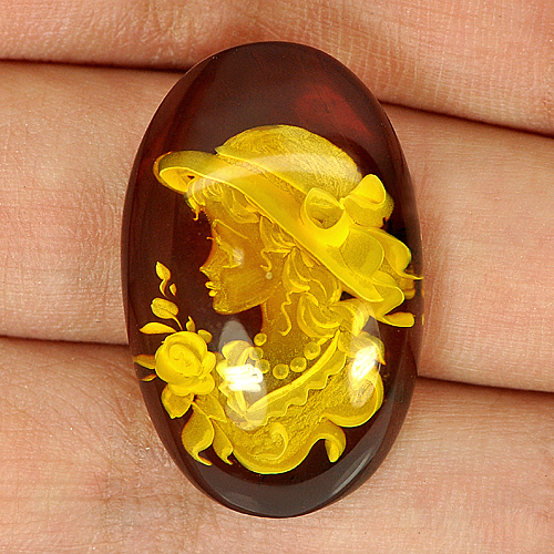 10.42 Ct. Oval Cab Natural Women In Brown Yellow Amber Poland Unheated
