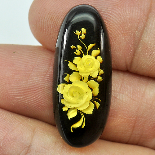 7.14 Ct. Unheated Oval Cab Natural Flower In Brown Yellow Amber Poland