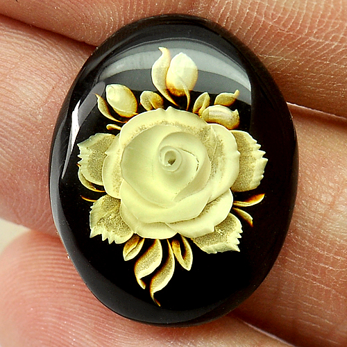 6.19 Ct. Oval Cab Natural Flower In Brown Yellow Amber Poland Unheated