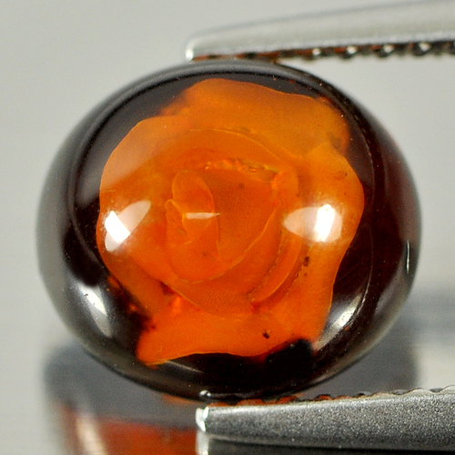 0.78 Ct. Oval Cabochon Natural Amber Flower In Brown Yellow Unheated