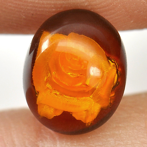 0.86 Ct. Oval Cabochon Natural Amber Flower In Brown Yellow Unheated