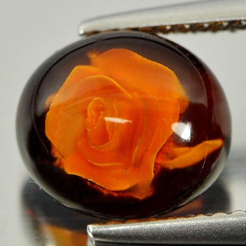 Amber Oval Cabochon Size 9.5 x 8.4 Mm. 0.97 Ct. Flower Carving Natural Gemstone