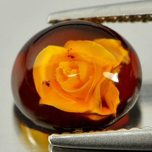 0.87 Ct. Oval Cabochon Natural Amber Flower In Brown Yellow Unheated