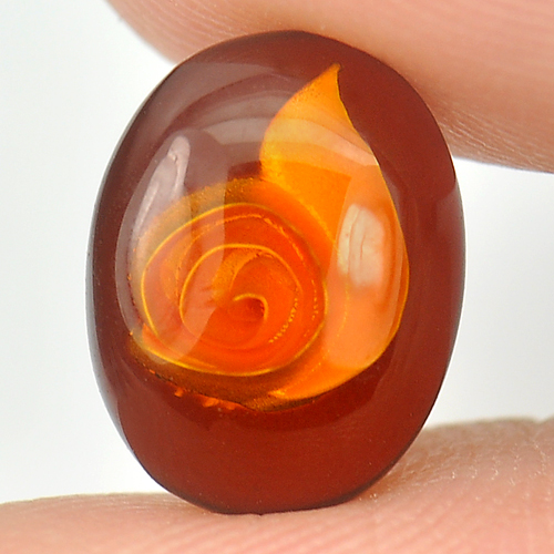 0.80 Ct. Oval Cabochon Natural Amber Flower In Brown Yellow Unheated