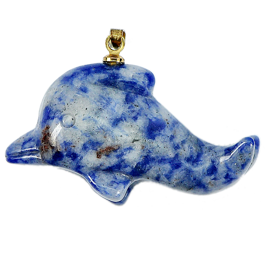 39.00 Ct. Good Blue White Natural Brazilian Sodalite Dolphin Carving Pendant