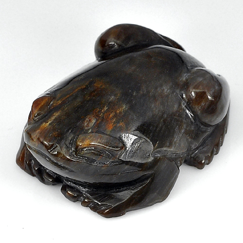 214.32 Ct. Frog Carving Natural Brown Petrified Wood Thailand Unheated
