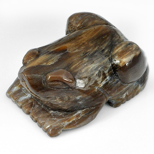 299.48 Ct. Frog Carving Natural Brown Petrified Wood Thailand Unheated