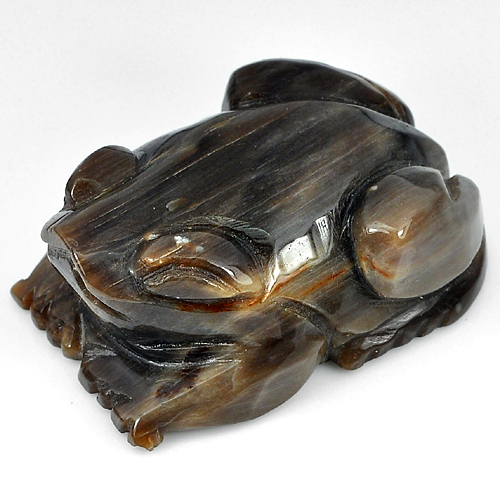 303.44 Ct. Unheated Frog Carving Natural Brown Petrified Wood Thailand