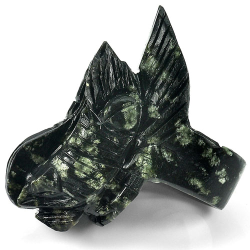 253.02 Ct. Natural Green Black Jade Dargon Ring Size 10.5 From Thailand