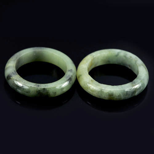 24.69 Ct. 2 Pcs. Delightful Round Natural White Green Rings Jade Size 5