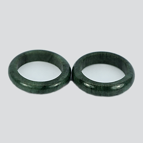 19.78 Ct. 2 Pcs. Round Natural Green Black Rings Jade Size 5 From Thailand