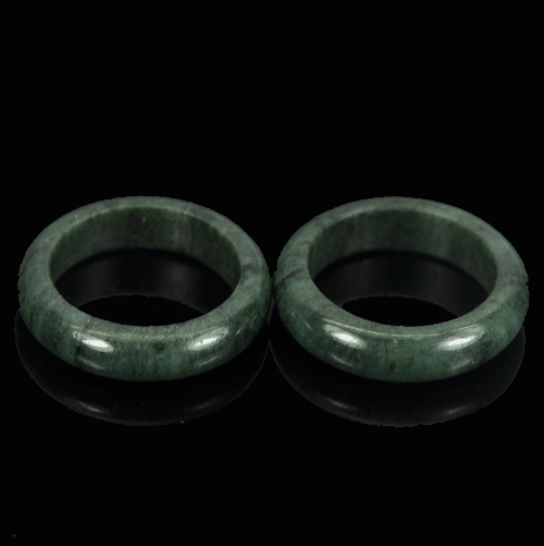21.87 Ct. 2 Pcs. Round Natural Green Black Rings Jade Size 5 Unheated