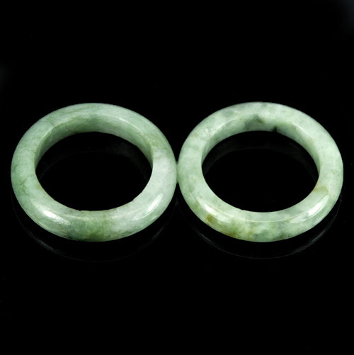 21.79 Ct. 2 Pcs. Round Natural White Green Rings Jade Size 5 Unheated