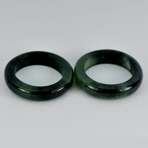 24.96 Ct. 2 Pcs. Good Round Shape Natural Green Black Rings Jade Size 5
