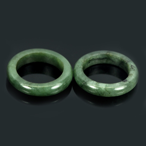 24.60 Ct. 2 Pcs. Round Natural Green Black Rings Jade Size 5 Thailand