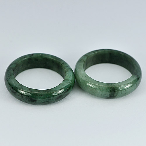 29.78 Ct. 2 Pcs. Round Natural White Green Rings Jade Size 7 From Thailand