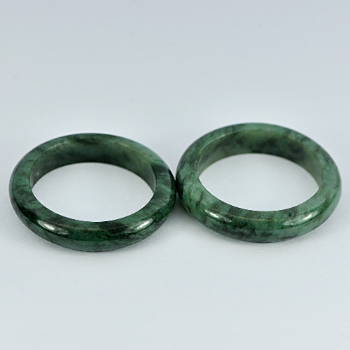 22.87 Ct. 2 Pcs. Attractive Round Natural Green Black Rings Jade Size 7