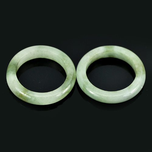 19.79 Ct. 2 Pcs. Round Natural White Green Rings Jade Size 5 to 5.5