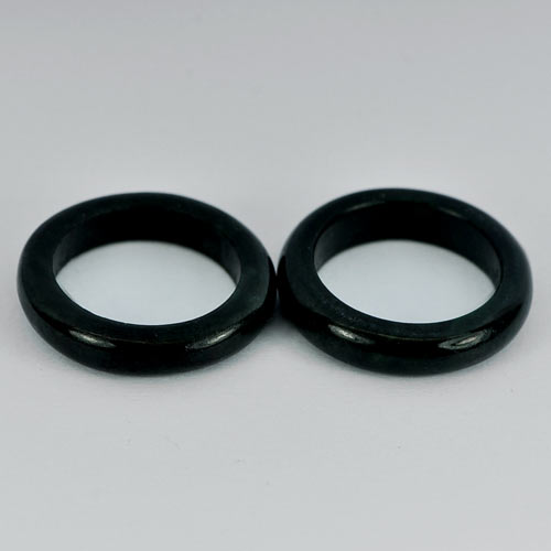 21.88 Ct. 2 Pcs. Round Natural Green Black Rings Jade Size 5 From Thailand