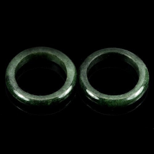 20.38 Ct. 2 Pcs. Alluring Round Natural Green Black Rings Jade Size 5