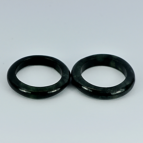19.84 Ct. 2 Pcs. Round Natural Green Black Rings Jade Sz 5 From Thailand