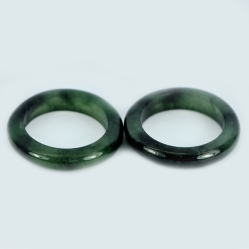 21.92 Ct. 2 Pcs. Round Natural Green Black Rings Jade Sz 5 From Thailand