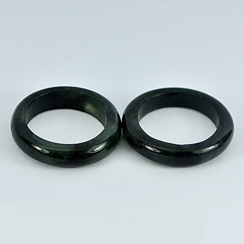 22.27 Ct. 2 Pcs. Round Natural Black Rings Jade Size 5 From Thailand