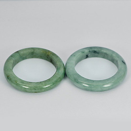 25.75 Ct. 2 Pcs. Attractive Round Natural White Green Rings Jade Size 7